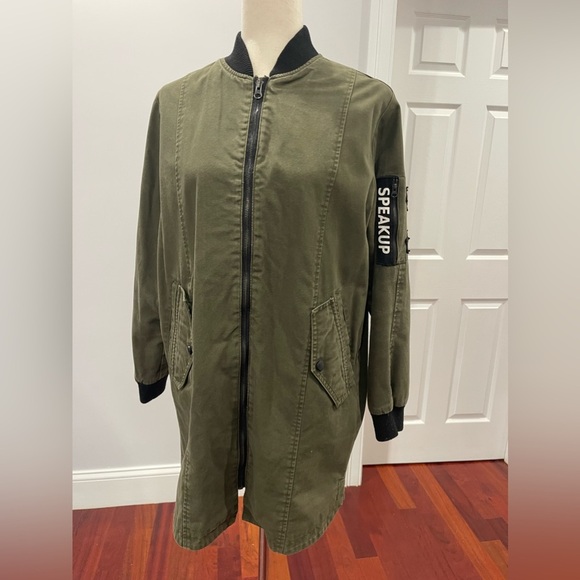 Zara Denim Speak Up Long Bomber Jacket - Picture 5 of 16